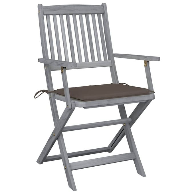 vidaXL - Set - van - 2 - klapstoelen - met - kussens, - gemaakt - van - massief - acaciahout.