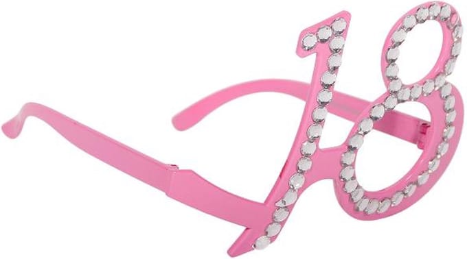 Folat - Feestbril - 18 jaar Roze Diamantframe