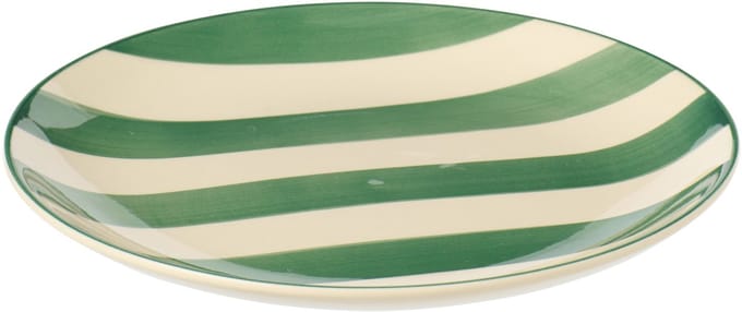 J-Line bord Dessert Gestreept - keramiek - groen/wit - 6 stuks