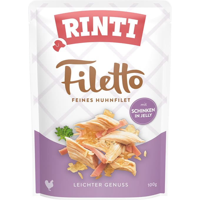 24x 100g RINTI Filetto Pouch in Jelly Kip met ham nat hondenvoer