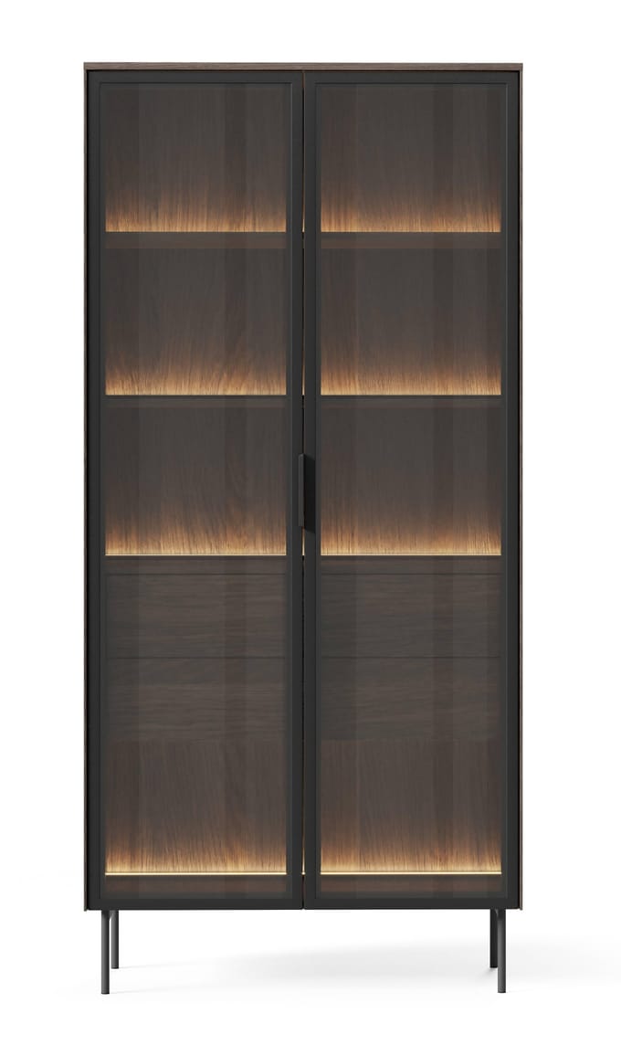 Selsey Lumi – Vitrinekast met 2 lades en LED-verlichting - eik Dunin - 91 cm