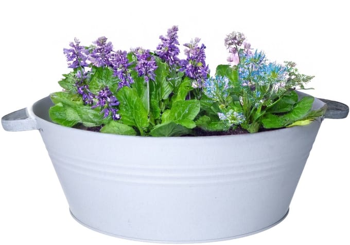 Mega Collections Teil/plantenpot/bloempot Farmer - zink - licht grijs - D40 X H14 cm