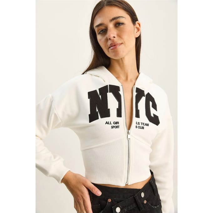Gebreide Crop Cardigan met Capuchon en Print