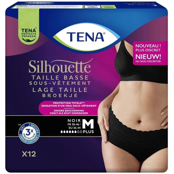 Tena Silhouette Plus Noir - Lage taille Medium - 1 pak van 12 stuks