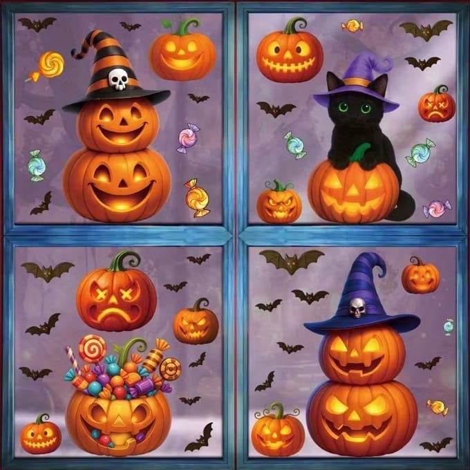 K&R Ventures Halloween raamstickers - 46-delig - Zwart