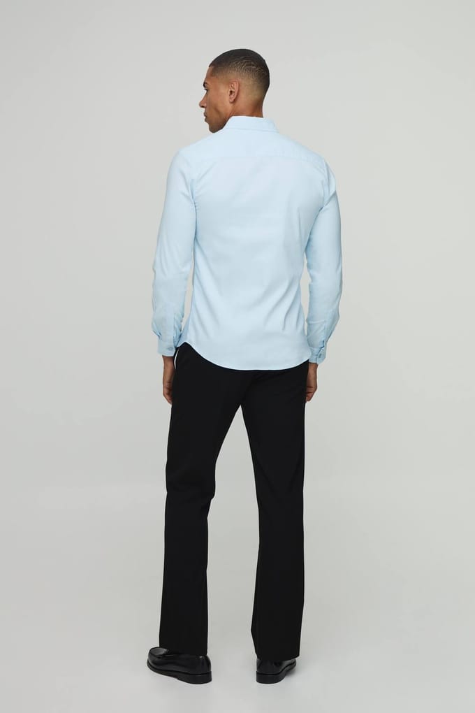 Stretch Fit Shirt met Lange Mouwen | Light Blue | Size XL