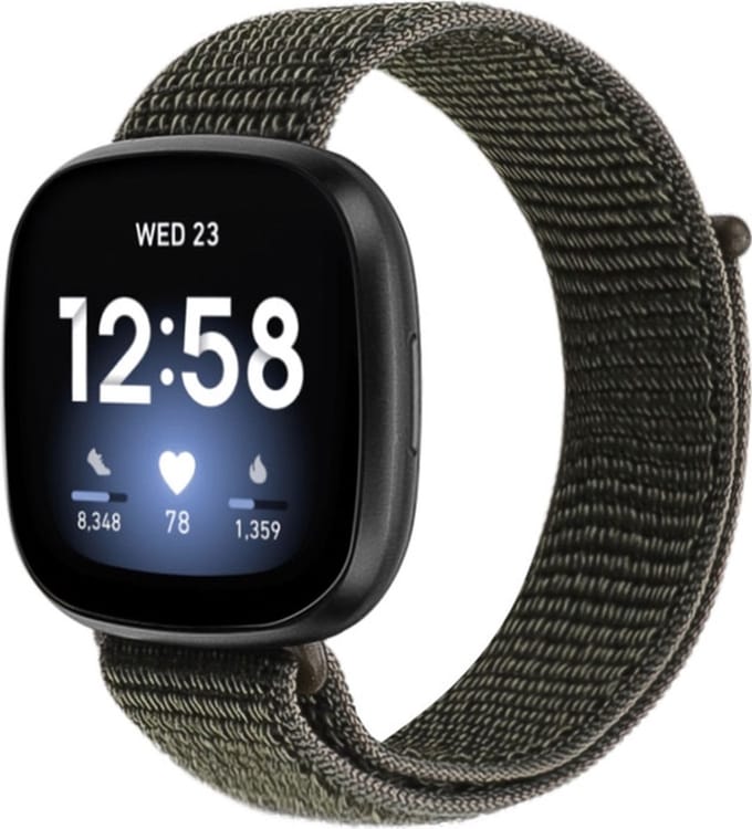 Nylon bandje - geschikt voor Fitbit Versa 3 / Sense - legergroen