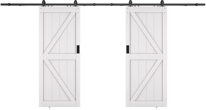 Vente-unique Dubbele schuifdeur met wandbevestiging - Hout en MDF - Wit - 2 x H205 x L93 cm - NEFARA