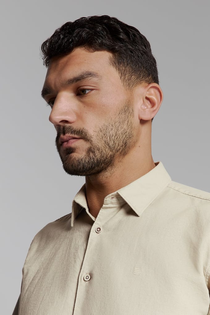 No Excess Shirt Solid With Linen Light Desert Größe: S | Casual hemden Outlet | Herren | Weiß