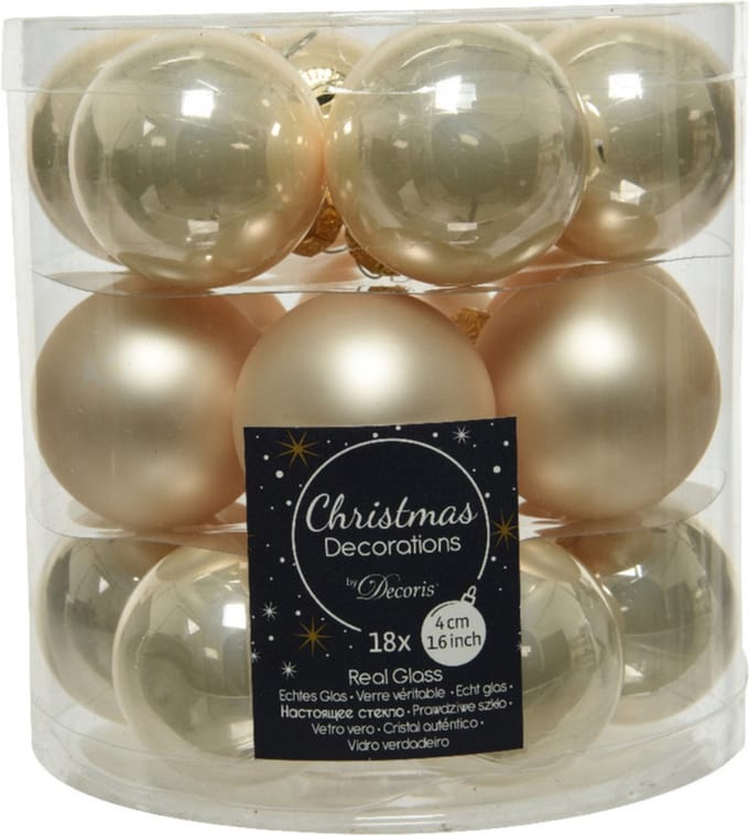 Decoris Kleine kerstballen - 18x st - champagne - D4 cm - glas - kerstversiering