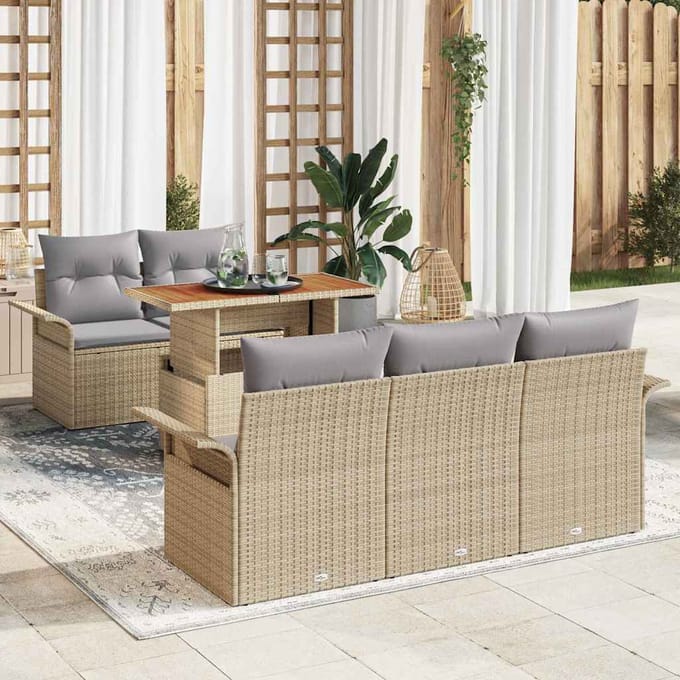 vidaXL - Tuinbank - Set - 6 - st - Beige - en - Lichtgrijs - poly - rattan