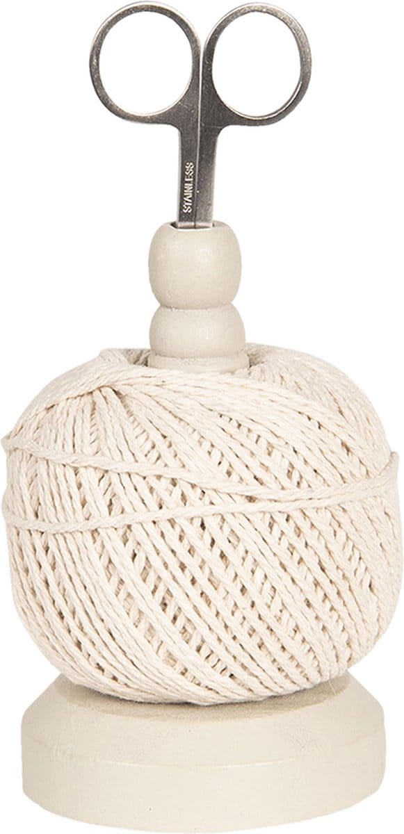 Clayre & Eef Touwhouder met schaar Ø 8x12 cm Beige Hout Metaal