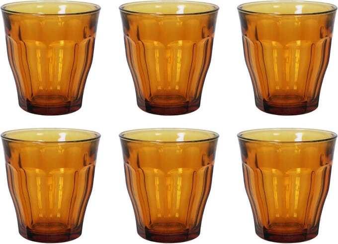 Duralex 6 Bekerglazen in Gehard Glas Picardie - 8,7xH9cm - Amber - 25cl