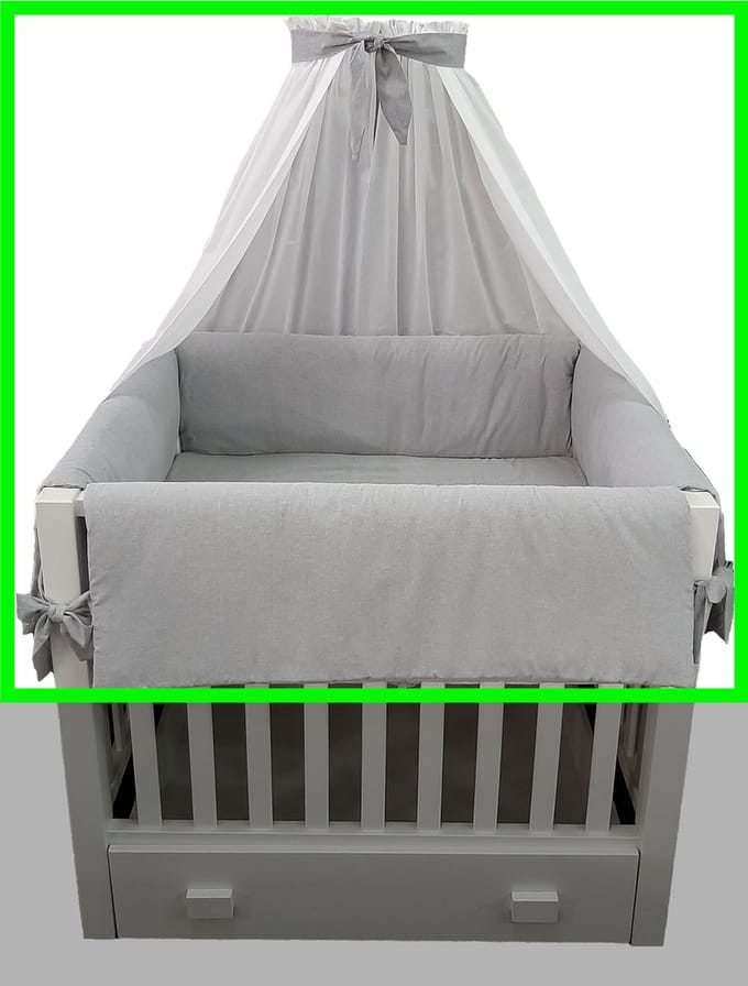 Di-Baby Parkset textiel "Chambray Grey" (3-delig: boxomrander + boxlegger + hemel-voile met band)