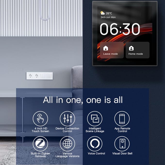 Tuya WiFi+Zigbee Intelligent Touchscreen Centrale Bedieningspaneel Spraakbesturing Ingebouwd zwart