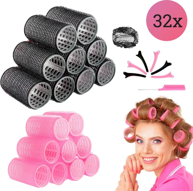 Beyeza Krulspelden Rollers - 32 Delig - Heatless Curls - Incl. Haar rollers & Haarklemmen - Kleefroller - Krullen Zonder Hitte - Haarrollers Midi