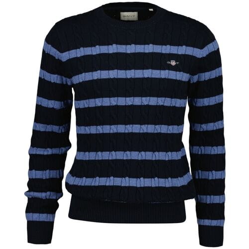Gant Trui Striped Cotton Cable Crew Neck Avond Blauw / male