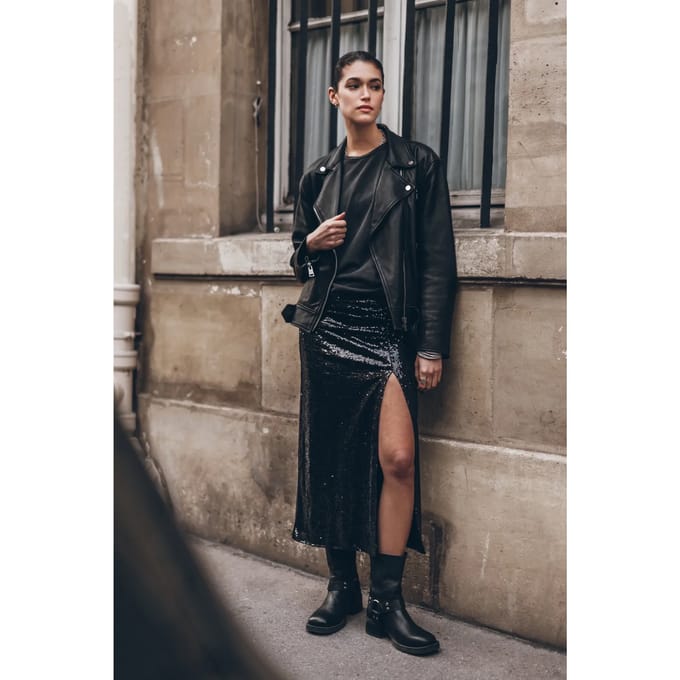 Mikuta The Black Long Slit Sequin Skirt Größe: M | Maxiröcke Outlet | Damen | Schwarz