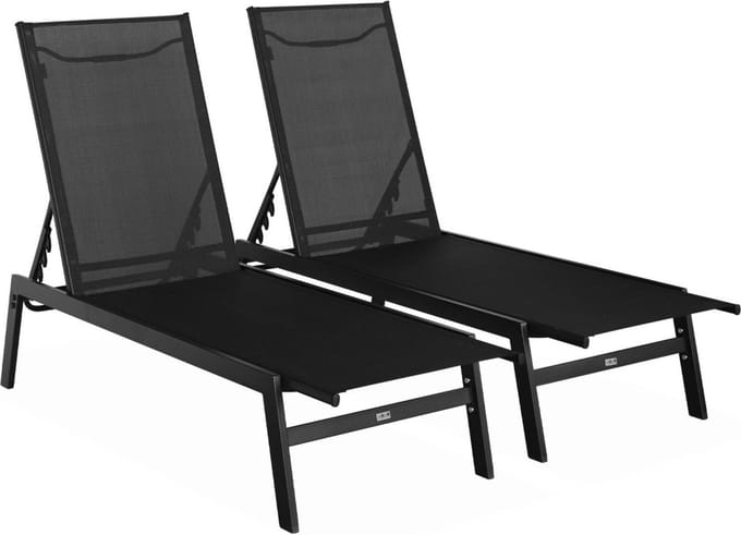 sweeek - Set van 2 ligstoelen in textileen en metaal, 5 posities - flora