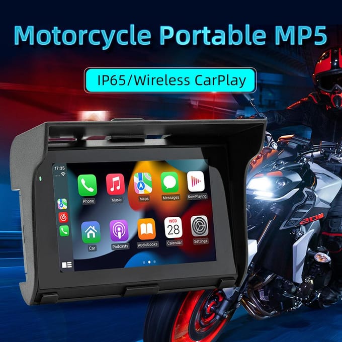 Motor MP5-speler Waterdichte dubbele BT-rijrecorder met 5 inch touchscreen Carplay Android zwart