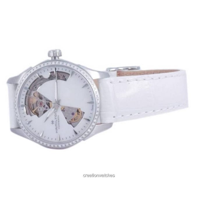 Hamilton Jazzmaster Open Heart Leer Automatisch H32205890 Dameshorloge wit
