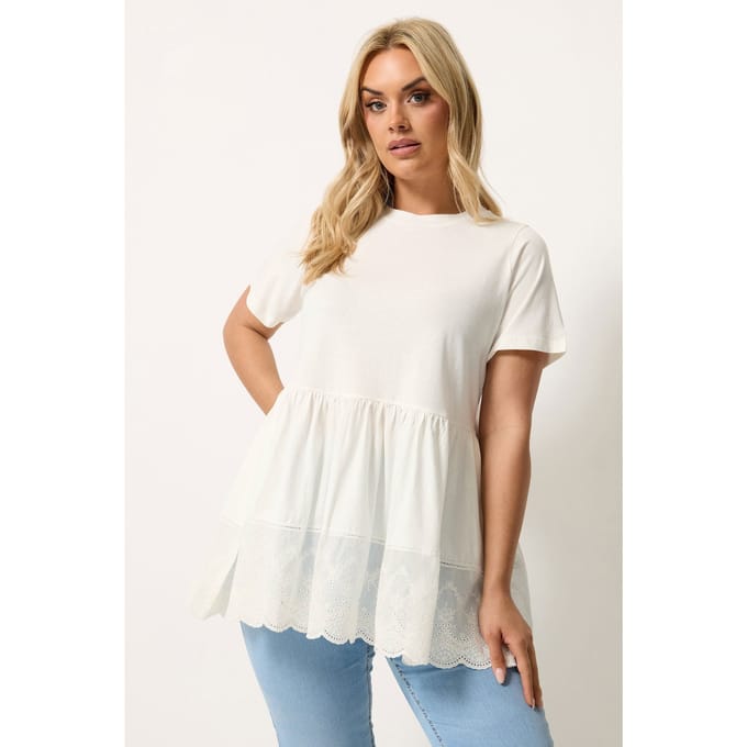 Yours Witte Gelaagde Peplumtop Size 42