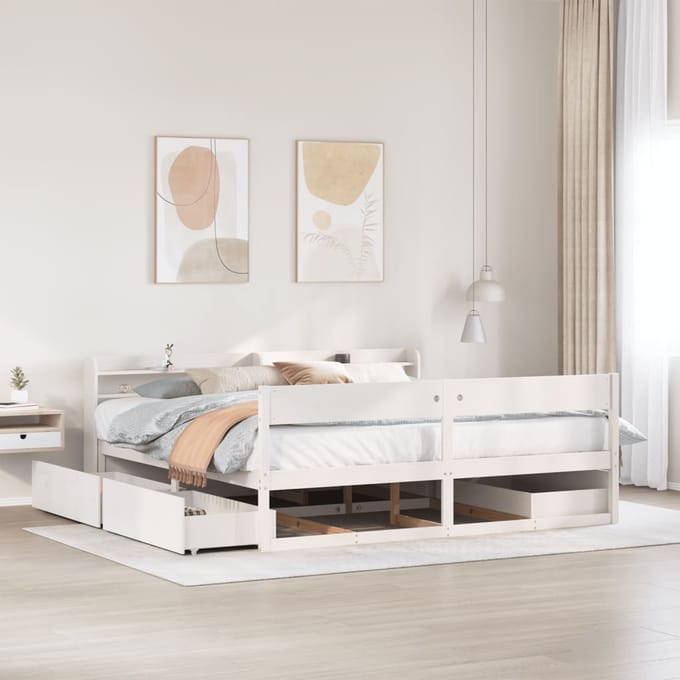 vidaXL - Bedframe - zonder - matras - massief - grenenhout - wit - 180x200 - cm
