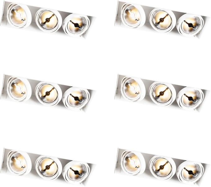 QAZQA Set van 6 Inbouwspot wit AR111 trimless 3-lichts - Oneon