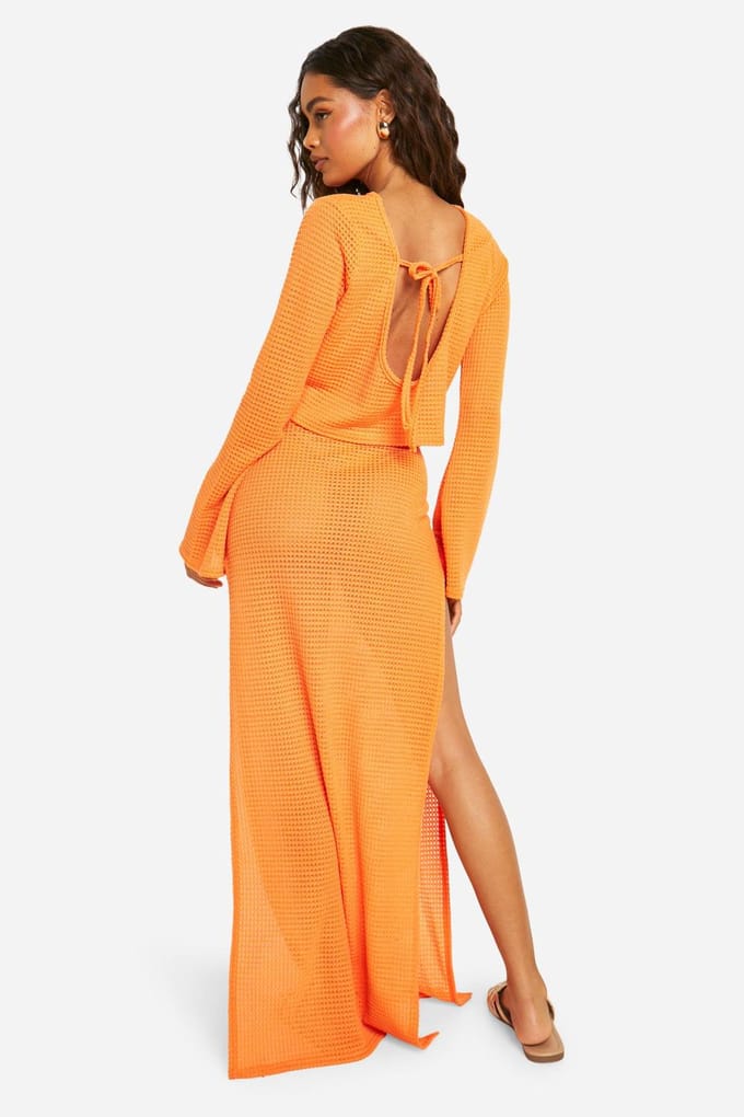 boohoo Dames Gebreide Maxi-rok | Burnt Orange | Maat: 38