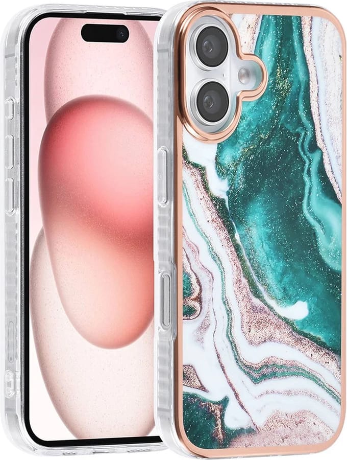 TPU Back Cover hoesje - Marble Groen Print - Geschikt voor: iPhone 16 Plus