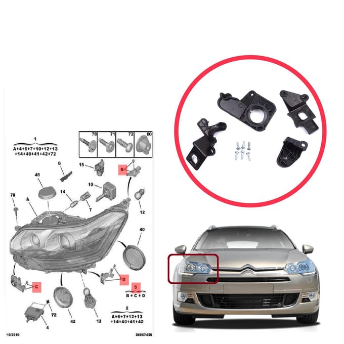 BHL576-2 Koplamphouder Montage Reparatiebeugel Tab Set Rechterkant voor Citroen C5 MK2 MK3 RD TD RW X7 2008-2017 6212F1