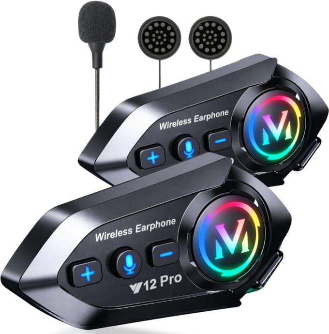 Motorhelm Headset 2 Stuks - Intercom - Radio - Bluetooth 5.4 - Geavanceerde Audio Multitasking - Voor Integraalhelm, Systeemhelm & Jethelm