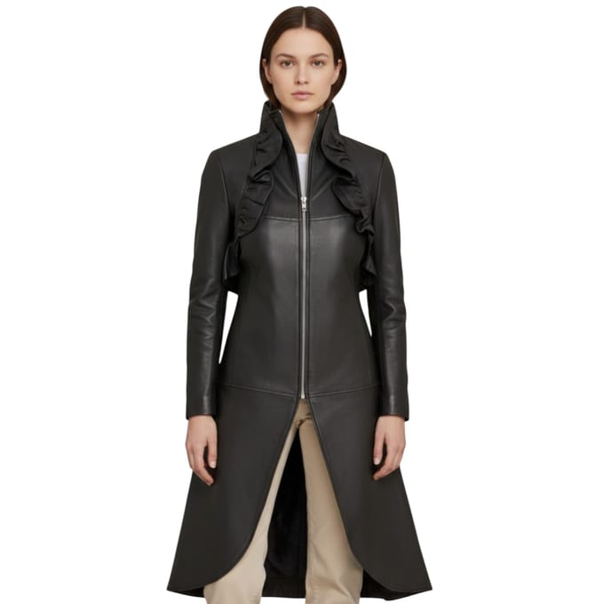 Dames goth zwart leren High Collar Victoriaanse flare-rok rokrok - Telemark