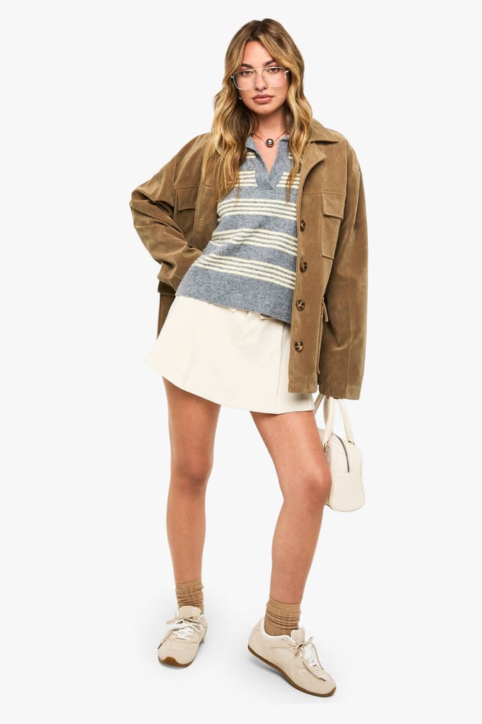 boohoo Dames Foldover geplooide op maat gemaakte skort | Ecru | Maat: 36