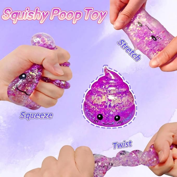 Glitter Poep Stressbal - Grappig Squishy Rekbaar Speelgoed voor 1 April Grappen, Jokes & Angstverlichting Sensorisch Spel 6.5x5.5cm roze