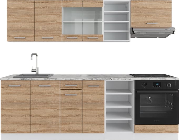 Vicco R-Line Complete keukeneenheid – 240 cm, WB Marmer Sonoma/Wit