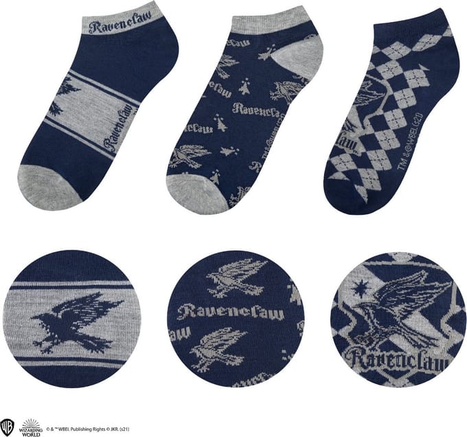 Cinereplicas Harry Potter - Ravenclaw Enkelsokken - Set van 3 - Blauw/Grijs