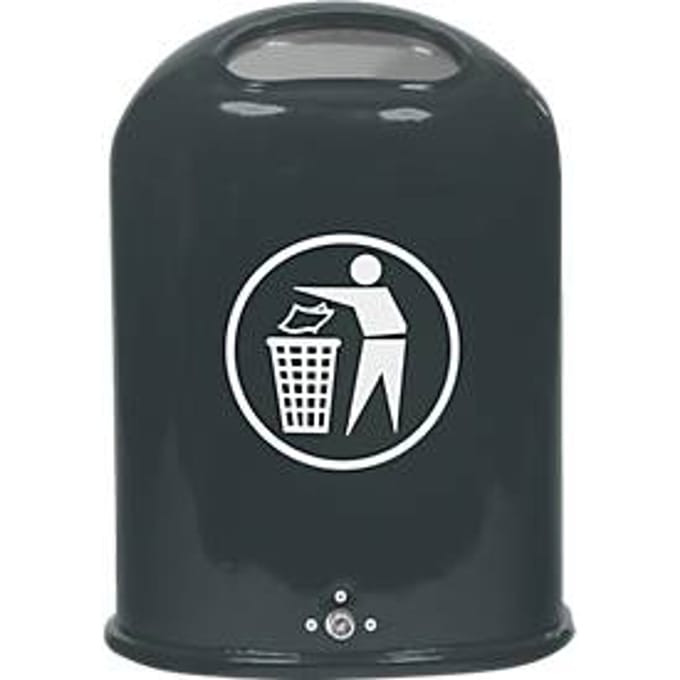 Afvalbak ovaal, 45 liter, met zelfsluitende rvs-klep, antraciet/glans