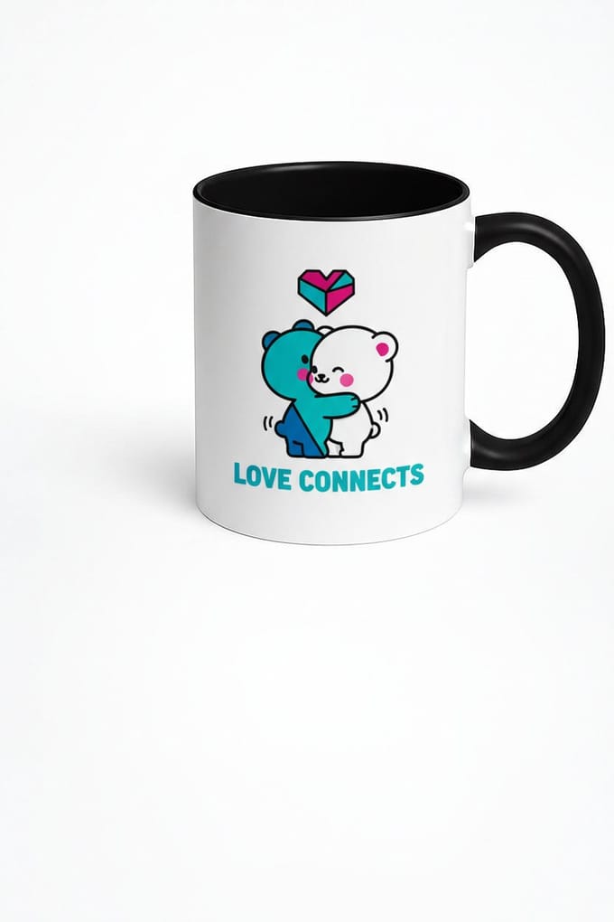 Keramische Mok Liefde Connects | Knuffelende Beren & Hart | Romantisch Cadeau Vriendschap