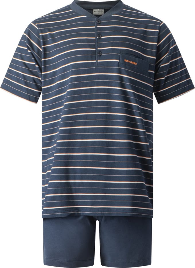 Gentlemen - heren shortama 114281 -zomer pyjama - knoophals - donkerblauw - maat M