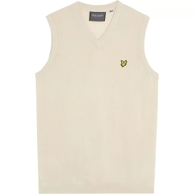 Mouwloze gebreide V-hals merinowol trui Lyle & Scott