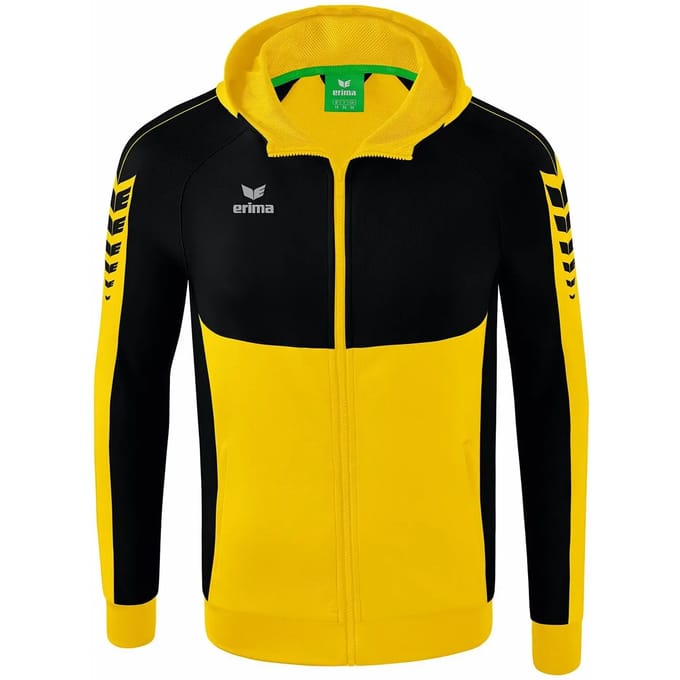 Erima Six Wings Trainingsjack Met Capuchon Kinderen - Zwart / Geel | Maat: 152