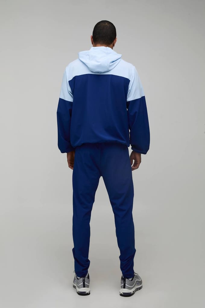 Regular Fit Heren Actief Kleurblok Windbreaker Trainingspak | Navy | Size Medium