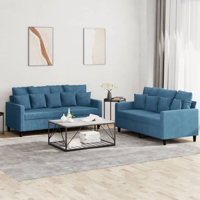 vidaXL - 2-delige - Loungeset - met - kussens - fluweel - blauw