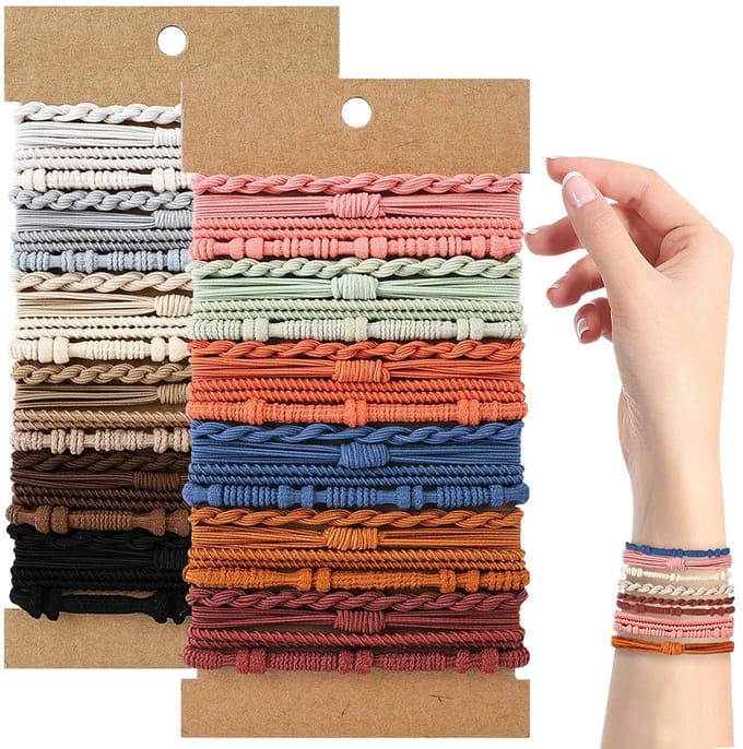 48 stuks Boho Haarelastieken – Armband & Elastiek – 12 Kleuren – 4 Stijlen – Multicolor – Voor Dik & Dun Haar
