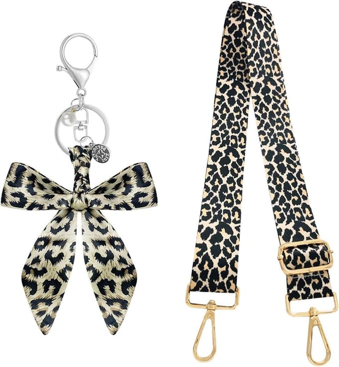Verstelbare Schouderband met Luipaardprint en Strik Sleutelhanger, Stijlvolle DIY Tasaccessoires voor Unisex, Modern en Functioneel