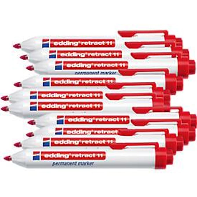 edding retract 11 permanent marker, zonder dop, met drukknop, 10 stuks, rood