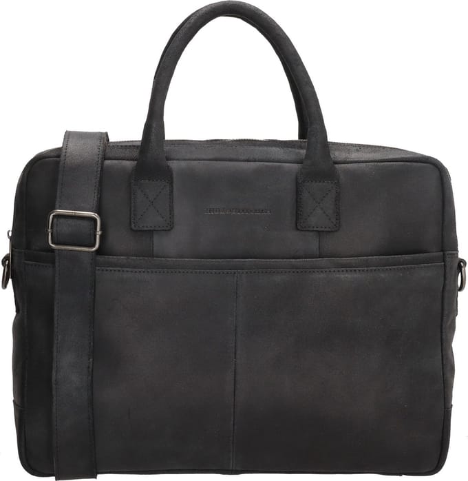 Hide & Stitches Hunter Laptoptas 15,6 inch (34.5x19.4 cm) - 100% Leer - Zwart