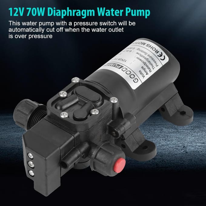 DC 12V 0,9 MPa 6L/min Water Hoge Druk Membraan 70W Zelfaanzuigende Pomp