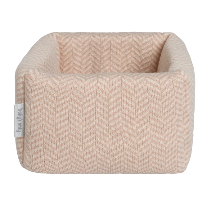 Baby's Only Gebreide commodemandje - Opbergmandje met visgraatmotief - Commode organizer - Babykamer accessoires Dawn - Blush/Ecru